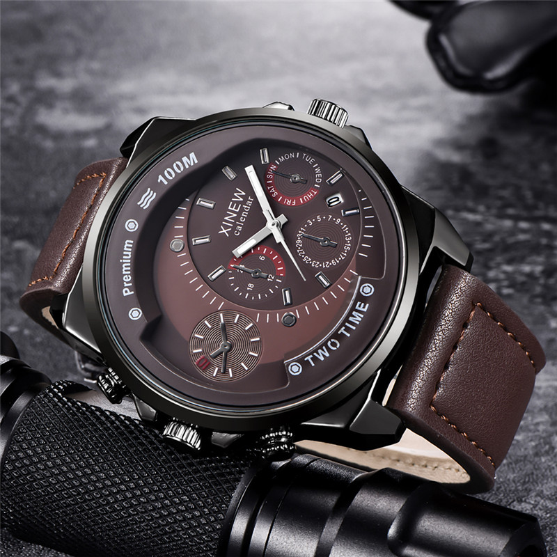 Leather Watch Band Men - Original XINEW Marke Männer Uhren Schwarz