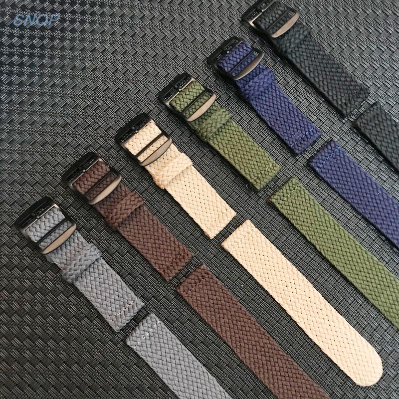 Perlon Strap Woven - 20mm 22mm Schwarz Marine einfarbig für