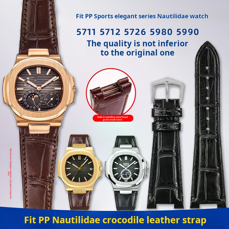 Patek Philippe Watch Nautilus - Krokodil-Uhrenarmband mit Metallkopf und Kerbe für