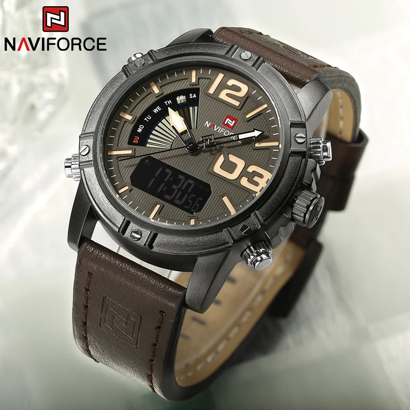 Leather Watch Band Men - NAVIFORCE Top Marke Männer Uhr Multifunktions