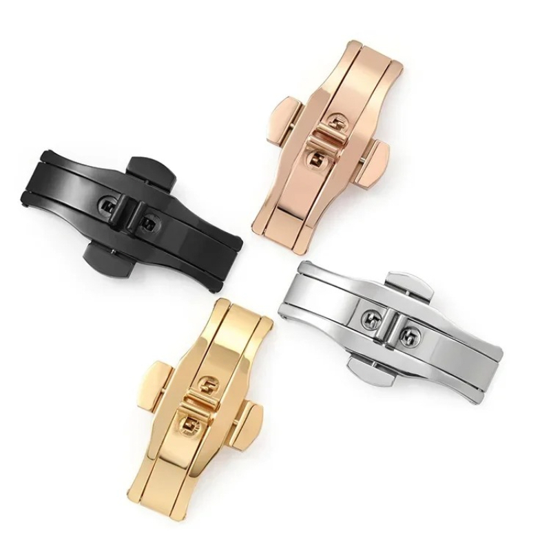 Butterfly Clasp Deployant - Polierte Edelstahl-Schmetterlingsverschluss-Uhrenarmband-Schnalle mit Doppel-Druckknopf-Faltschließe – Universelles