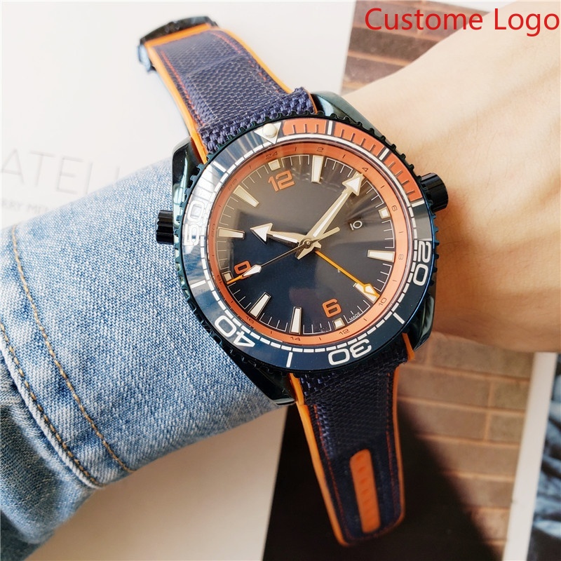 Rubber Strap Diver - Herren GMT Taucheruhr Blau-Orange Zweifarbige Lünette,