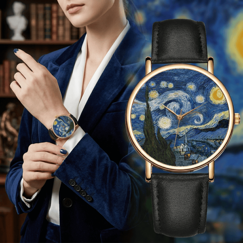 Leather Watch Band Men - Van Gogh Gemälde Zifferblatt-Uhren für Damen